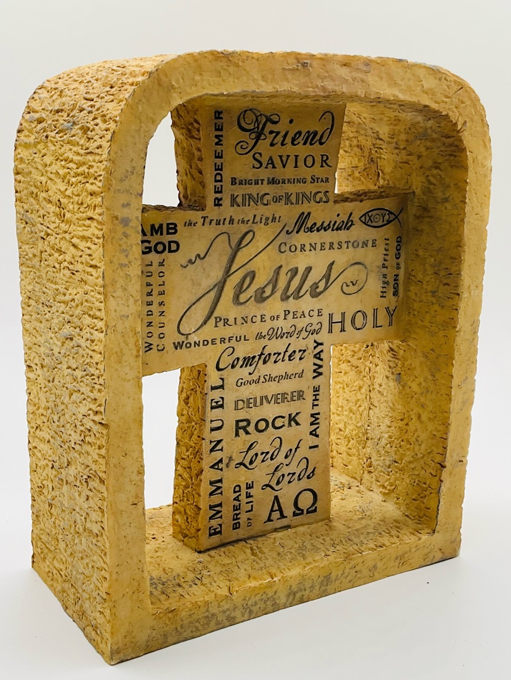 ZONDERVAN Vintage 2005 Inspirio Jesus Word Cross Tabletop Resin Decor Sculpture